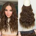 KooKaStyle Invisible Wire Hair Extensions with Transparent Headband Adjustable Size 4 Secure Clips Long Wavy Secret Wire Hairpiece for Women (16 Inch, Chestnut Brown)