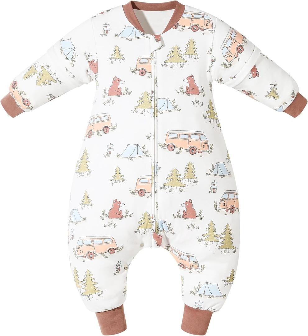 ikaufen Baby Sleep Sack 100% Cotton Smart Thermostatic Stay Snug Swaddle Transition Sleeping Bag 1.0 TOG (24-36Months(L), Split Leg)