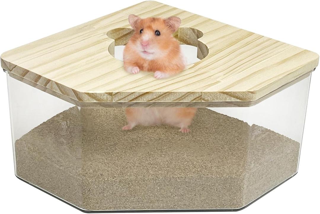 kathson Hamster Sand Bath Box Transparent Acrylic Small Animals Shower Bathtub Syrian Hamster Digging Sand Container Cage Accessories for Lemmings Gerbil Mice (Small Pentagon)