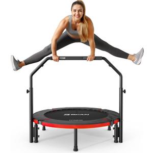 BCAN SP3 40"/48" Foldable Mini Trampoline, Rebounder Trampoline for Adults, U/T Adjustable Foam Handle, Exercise Rebounder for Adults Indoor/Garden Workout, Max Load 330lbs/440lbs-40T-Green
