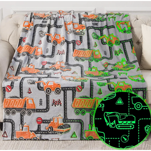 Kids Boys Construction Excavator Gifts Toys - Glow in The Dark Truck Blanket Birthday Christmas Valentine's Easter Gift for Age 1 2 3 4 5 6 7 8 9 10 Years Old Teen Toddlers Car Plush Throw 50"x60"