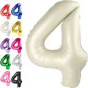 40 Inch Cream White Large Number 4 Birthday Balloon, Giant Number Four 14 24 34 40 44 Balloons, Foil Mylar Big Balloons for Anniversary Graduation Supplies Decorations