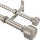 Brushed Nickel Double Curtain Rods, 28-48 Inch, Adjustable, Heavy Duty, Modern End Cap