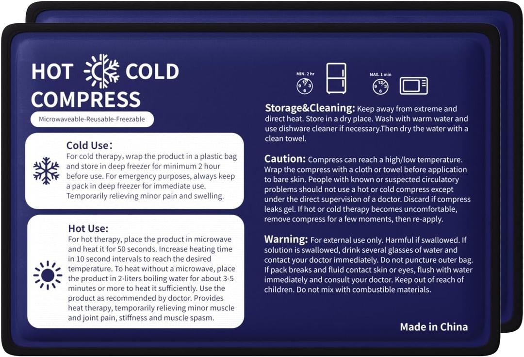 Gel Ice Packs for Injuries 2 Packs, Reusable Ice Packs for Pain Relief with 2 Strap, Cold Compress & Hot Therapy for Knee Shoulder Back, Medium 7.5" x 11.5" (Blue)