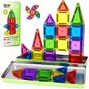 40PCS Mini Magnetic Tiles Toddler Travel Essentials Toys with Case Set, Magnetic Building Blocks Kids Games, Montessori Preschool Education Sensory Toys for 3 4 5 Year Old Boys Girls Birthday Gifts