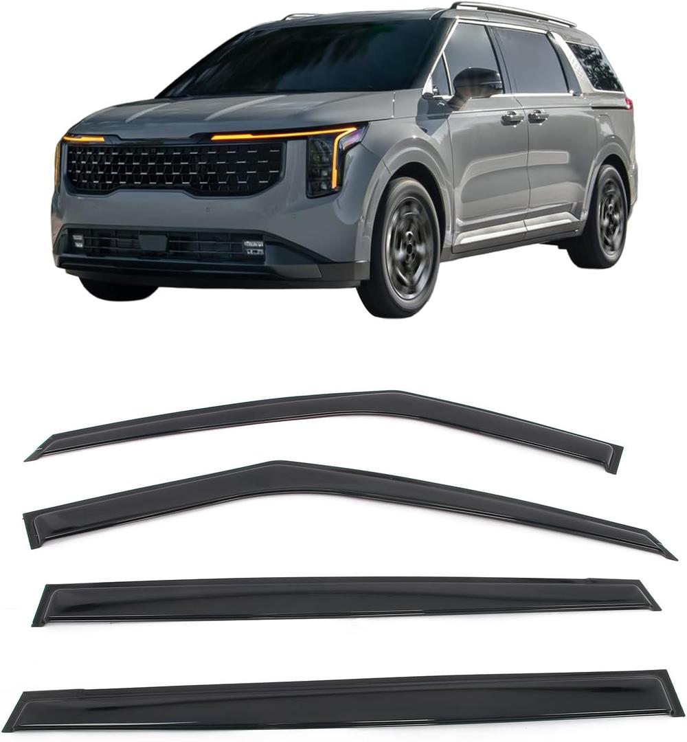 IKON MOTORSPORTS Tape on Window Visors Compatible with 2022-2026 Kia Carnival, Acrylic Smoke/Tinted Rain Guards, Side Window Wind Deflectors 4PCS