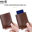 Small Popup Card Case Wallet, Campact Design RFID Wallet for Men with Card Slots, Slim Mens Leather Wallet Purse (Black)