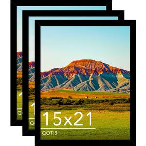 15x21 Picture Frame Black for Wall Mounting Set of 3, Horizontal and Vertical Formats for Wall Hanging, Wood 15x21 Frame, Black, 3 Pack