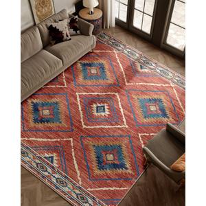 Area Rug 8x10 Rug Machine Washable Non-Slip Low Pile Print Pattern Western Rug for Living Room Bedroom Entryway-Red/Orange (8' x 10' (Rectangular))