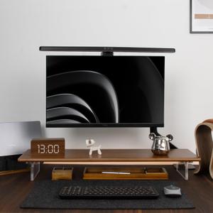 Bamboo Monitor Stand Riser with Acrylic Legs for Desk, 31.5 Inches Desktop Shelf Supports for PC Computer Monitor, Laptops, Printer, Speakers (Brown)