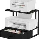 Printer Stand with Storage for Desk, with Fabric Drawer Desktop Printer Stand Shelf Organzier for Home Office, for Above and Under Desk Printer Table, Fax Machine Copier Scanner, Black
