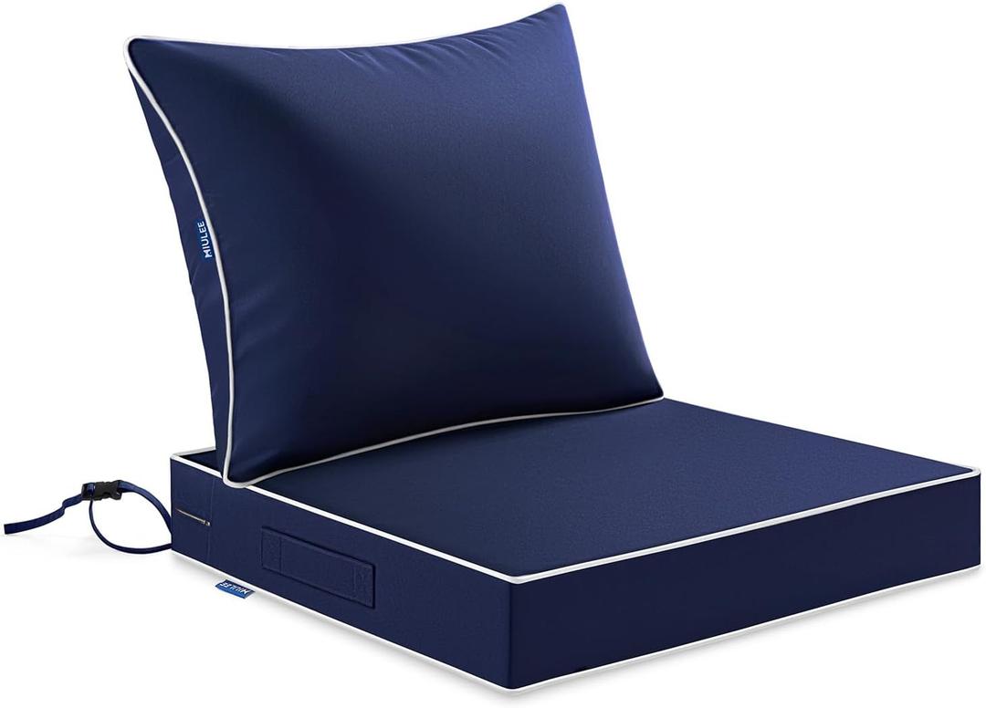 MIULEE Navy Outdoor Seat Cushion 24x24 Inch Waterproof & 3 Year Fade Resistant Deep Seat and Back Cushion for Patio Furniture Chair Sofa Couch with Handle and Adjustable Straps