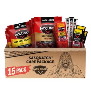Jack Link's Beef Jerky Variety Pack Gift Basket - 15 Pack - Assorted Jerky, Steaks, and Meat Sticks - Ready to Eat Protein Snacks - Made with 100% Real Beef - Valentine's Day Gift for Him BBD: 03-12-27
