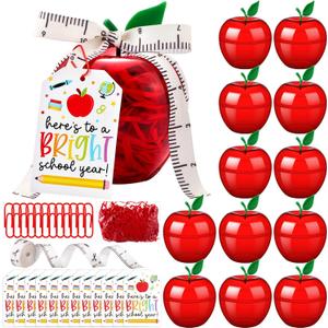 12 Sets Back to School Gifts Plastic Apple Container for Students, First Day of School Large Apple Shaped Candy Jars Boxes, Classroom Welcome Party Favor Treat Box Bulk (Red)