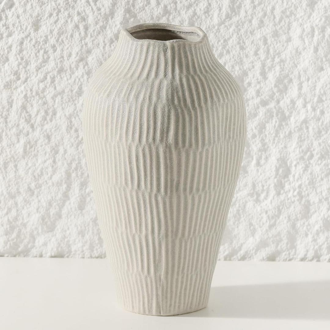 Ceramic Vase for Home Decor,11.6 Inch Flower Vase,Decorative Blue Vase for Pampas Grass,Modern Art Texture Vase for Home Entryway Living Room Dining Table Farmhouse Office Decor(Grey) (Gray)