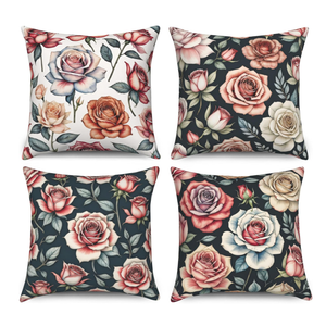 Yanutan Floral Throw Pillow Covers, Rose Flower Decorative Velvet Pillow case, Vintage Boho Floral Pattern 4-Pack Double-Side Printed Pillowcases for Sofa Home Living Room, 18x18 in