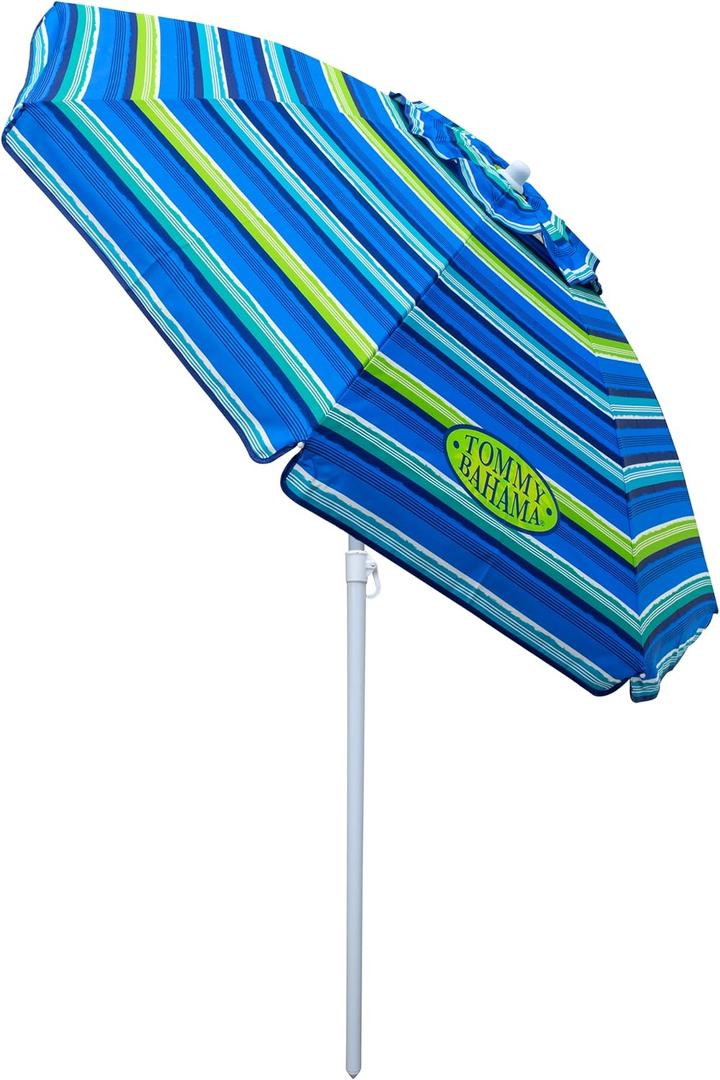 Tommy Bahama 6' UPF 50+ Tilt Beach Umbrella with Integrated Sand Anchor, Wind Vent, and Carry Bag