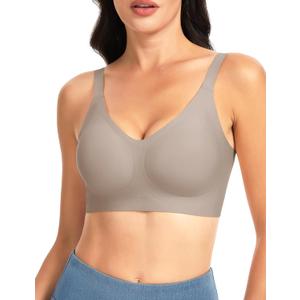 THE GYM PEOPLE Womens Wireless Seamless Bras Full Coverage Comfortable Bralette Invisible Everyday Tshirt Bra Padded (Large, Coffee)