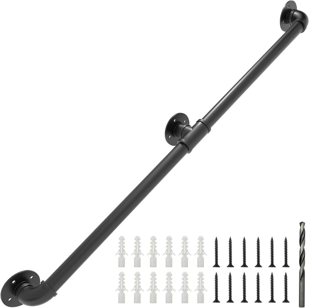 Industrial Staircase Railing, 6FT/180CM Galvanized Pipe Handrail with Wall Mount Support
