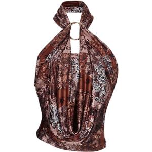 Women's Vintage Draped Halter Tops Metal Ring Sleeveless Y2K Crop Top Going Out Clothes (Large, Multicolor)