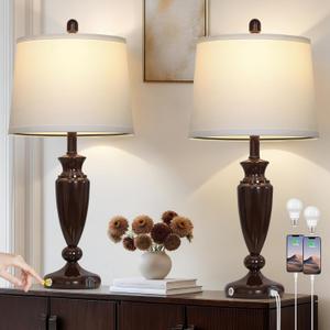 27'' Brown Living Room Lamps Set of 2, 3 Way Touch Control Table Lamps with USB A+C Ports, Modern Bedside Lamps, Elegant Metal Nightstand Lamps for Bedroom Office End Table Decoration 27'' Brown Living Room Lamps Set of 2, 3 Way Touch Control Table Lamps with USB A+C Ports, Modern Bedside Lamps, Elegant Metal Nightstand Lamps for Bedroom Office End Table Decoration
