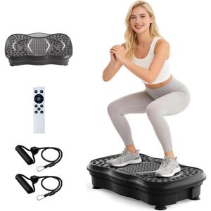 Vibration Plate Machine,180 Speeds Shake Plate for Lymphatic Drainage Weight Loss, Vibrating Fitness Platform 460LB Capacity Whole Body Workout with Bluetooth Home Exercise Gym Equipment for Women Men (Black)