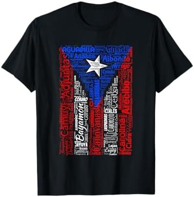 Puerto Rican Flag Shirt with Towns and Cities of Puerto Rico T-Shirt 3XL Mens