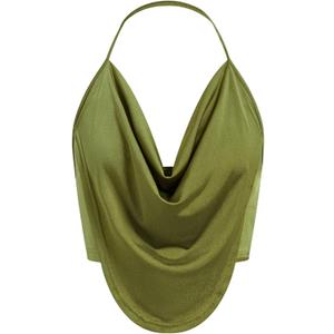 WDIRARA Women's Draped Cowl Neck Halter Top Sleeveless Asymmetrical Hem Cami Top Backless Camisole (Medium, Green)