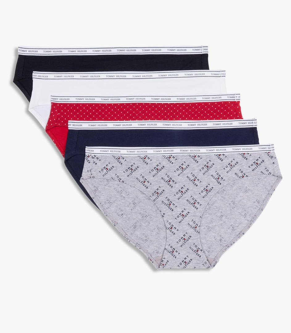 Tommy Hilfiger Womens Classic Cotton Bikini Underwear With Logo Waistband 5-pack, Medium 