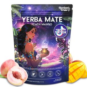 Yerba Mate Instant Tea Powder - Peach & mango flavored energy drink(360g), clean energy focuses on gut health, prebiotics and probiotics provide energy, low-sugar, Stay alert and focused, 30 Servings