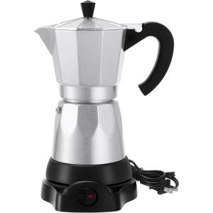 Coffee Pot 6 Cup Electric Espresso Coffee Maker Italian Moka Maker 300ml Portable Aluminum Espresso Machine Cafetera Moka Pot with Detachable Base, Gift for Home Travel (Silver)