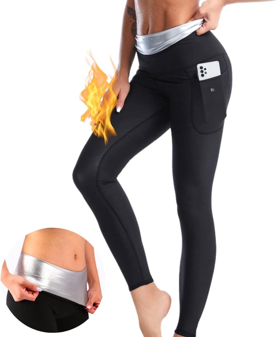 Nano Hertz Sauna Sweat Suit Shapewear Shorts Pockets Waist Trainer Body Sweatsuit Exercise Fitness Gym Women Girl (Large)