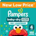 Pampers Baby Dry Ultra Cushiony Diapers, Size 4 (15-34 lbs), 150 Count, Up to 100% Leakproof