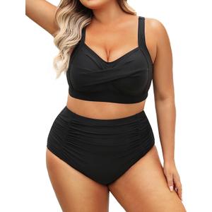 Daci Women's Plus Size Bikini Sets - High Waisted Two-Piece Swimsuits with Tummy Control (X-Large, Black)