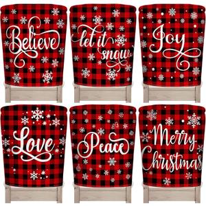 6 Pcs Christmas Chair Back Covers Xmas Holiday Chair Covers for Dining Room Kitchen Hotel Wedding Ceremony Party Decor(Plaid)