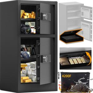 KAER 8.6 Cuft Heavy Duty Dual Door Safe Box Fireproof Waterproof with Hidden Lock Box,Removable Shelves,Silent,Fireproof safe for Home, Office, Hotel