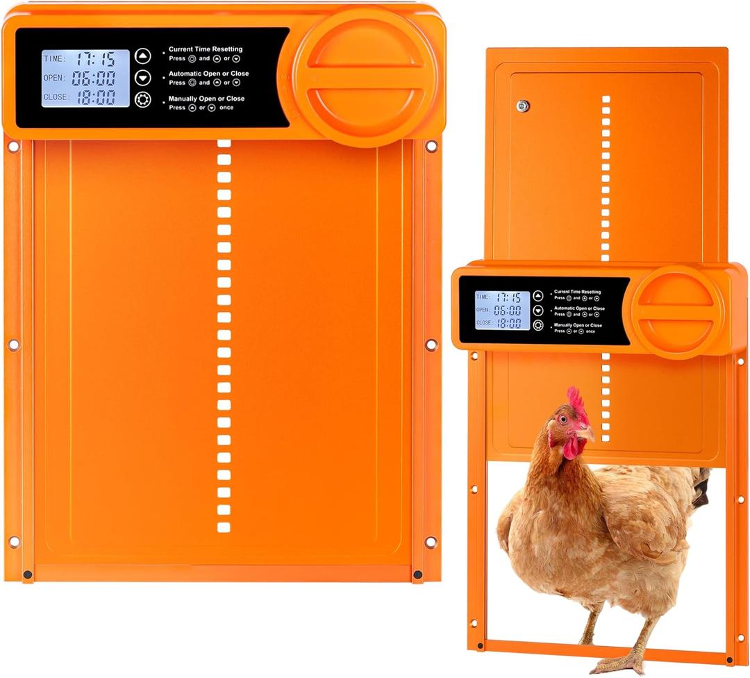 Automatic Chicken Coop Door, Battery Powered Auto Chicken Coop Door with Timer & Manual Mode, Anti-Pinch Sensor, Waterproof Aluminum Chicken Door
