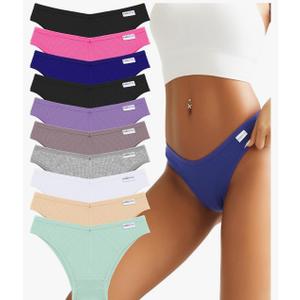 FINETOO Womens Cotton Underwear Sexy Stretch Bikini Panties Low Rise Hipster Ladies Soft V-Waist Cheeky M