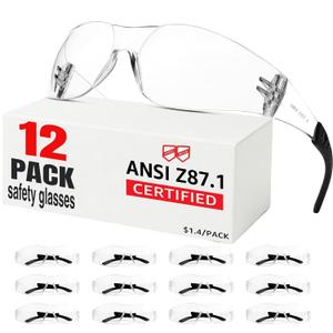 Safety Glasses Men Women 12 pack, Z87 Safety Glasses with Scratch&Impact-Resistant lens, clear safety glasses with Ansi Z87.1 certification for construction, lab, lawnwork,workshop