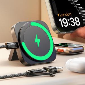LISEN for MagSafe Charger Stand for iPhone and Apple Watch Charging Minimalist Travel Charger for MagSafe Accessories iPhone Magnetic Charger Stand Wireless for Apple 16 Pro Max iwatch Airpods (Black)