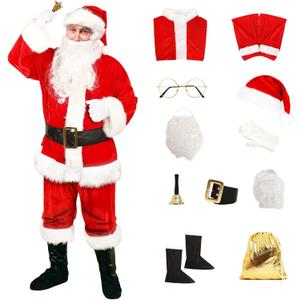 Santa Suit Men's Santa Claus Costume 10pcs Christmas Santa Outfits for Adults Santa Costume, Santa Coat 2022