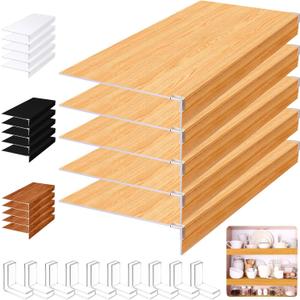 Hoolerry 5 Pcs Wire Shelf Covers Foamed PVC Wire Rack Covers for Removable Closet (Not Wood) Pantry Shelves for Cabinet Bathroom Kitchen Shelving Decoration(Wood Color,35x16inch)
