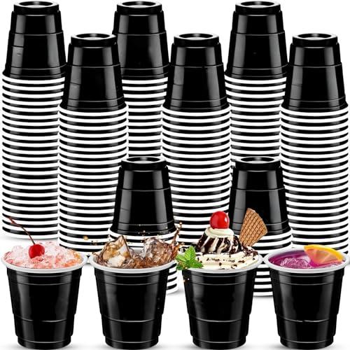 cssopenss 120 pcs Black Shot Cups black Plastic Shot Glasses 2 oz Halloween shot glasses disposable for drinking Tastings served Snacks Jello Tastings and Samples