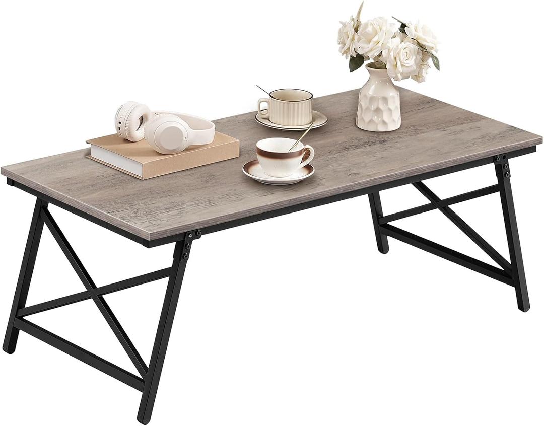 41.3" Folding Coffee Table with Safety Buckles, Low Coffee Table, Portable Floor Table, for Sitting on The Floor, for Living Room, Bedroom, Balcony, Caravan, Greige and Black TKF01BG