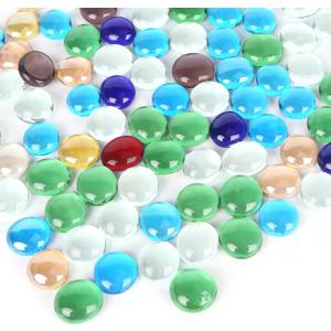 FUTUREPLUSX 1LB Multicolored Flat Glass Marbles, Mixed Mancala Stones Pebbles Flat Beads Mosaics Gemstones for Vase Filler Table Scatter Home Decor
