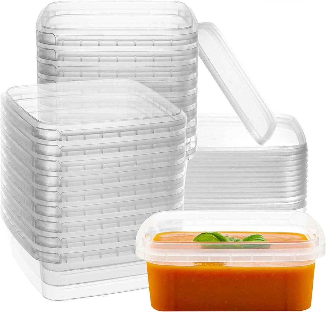 NYHI 40 Pack Square Clear Deli Containers with Lids Disposable BPA Free Square Plastic Food Storage Containers with Lids Airtight for Meal Prep Take Out Kitchen (8 oz)