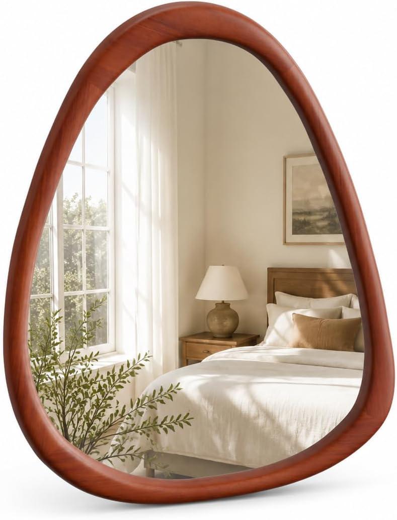 ZHUNFA Wooden Framed Vanity Mirror, 1728 Inch Wall Mirror for Bathroom | Decorative Wall Mirrors with Hanging Design, Modern Home Decor, Walnut