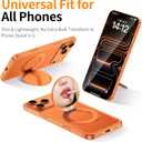 Magnetic Phone Case Stand with Mirror for MagSafe Universal Metal Adjustable Kickstand for iPhone 17/16/15/14 Pro Max Slim Phone Mirror for All Smartphone Used for Women Outdoor Makeup Orange