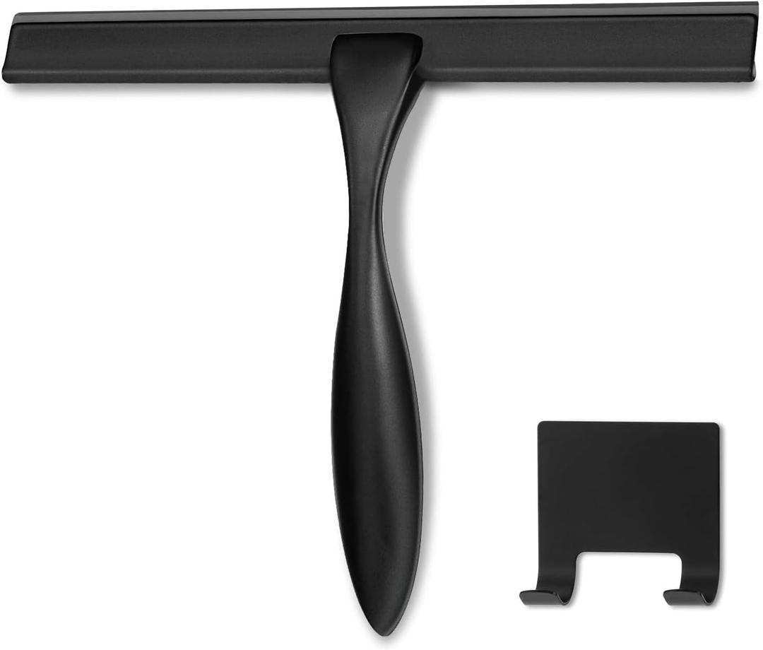 HIWARE All-Purpose Shower Squeegee for Shower Doors, Bathroom, Window and Car Glass - Black, Stainless Steel, 10 Inches