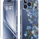 GVIEWIN for iPhone 17 Pro Max Case, with Screen Protector+Full Camera Protection, [NonYellowing] Clear Floral Slim Shockproof Protective Women Phone Case for iPhone 17 Pro Max 6.9", Aconite/Blue